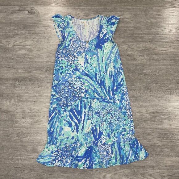 Lilly Pulitzer Women’s XXS Blue Hey Soleil Rejina Dress Flutter Sleeves Flounce - Picture 1 of 9